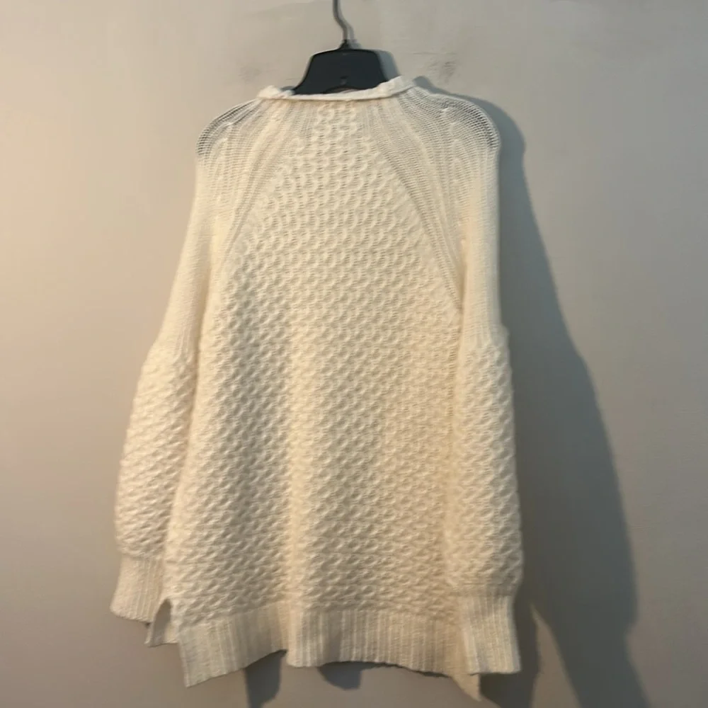 Anthropologie Bia Cream Mock Neck textured balloon sleeve sweater women size M